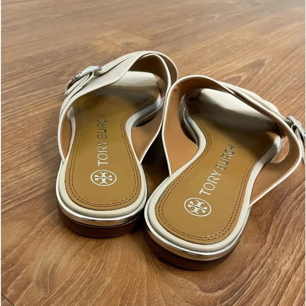 Tory Burch 'Delaney' Crisscross Slide Sandal Beige Womens 7 MSRP $248, L…